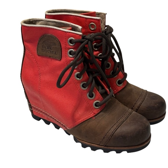 Sorel PDX Leather Wedge Boot Bonfire Red 6 - Picture 3 of 16